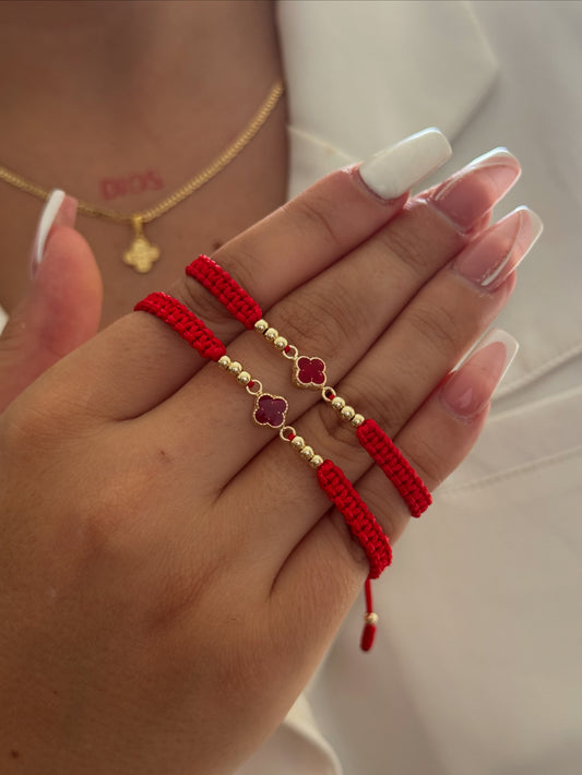 PULSERAS BALÍN LISO 4 MM - TRÉBOL ROJO.